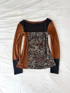 Vintage 90s Donna Euro Grunge Abstract Mixed Media Longsleeve Top Size M